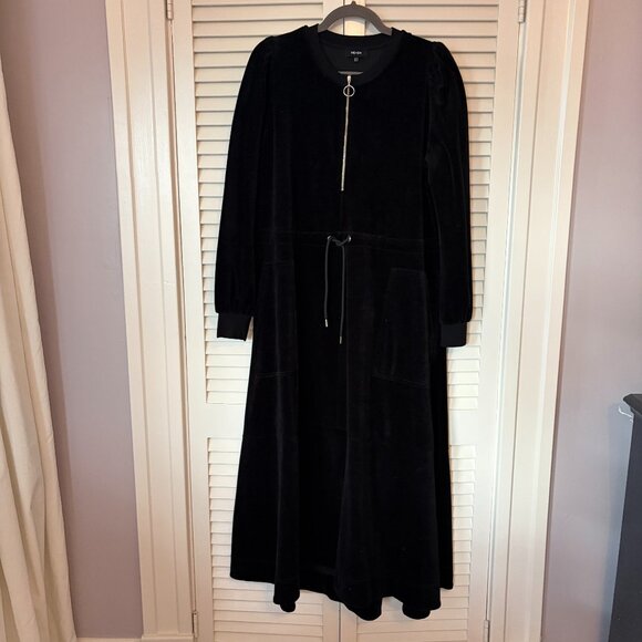 ME + EM drawstring-waist velvet midi dress black 12 - Picture 3 of 11